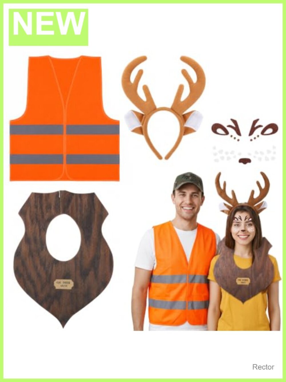 4Pc Halloween Hunter Deer Couple Costume Felt Trophy Head Vest Antler Headband